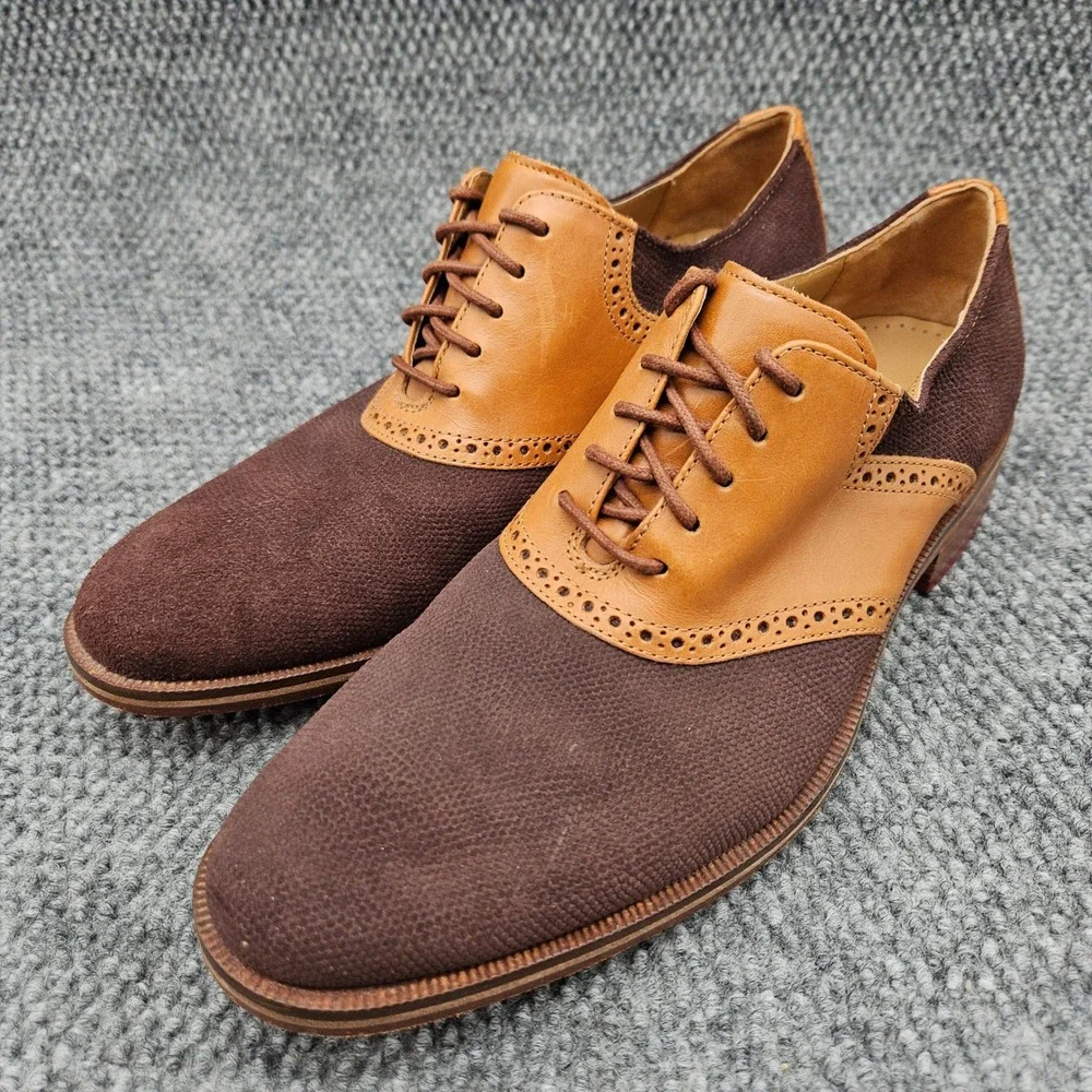 Cole Haan (Men's 10 M) Brown Tan Leather Suede Saddle Oxford Dress Shoes Brogue
